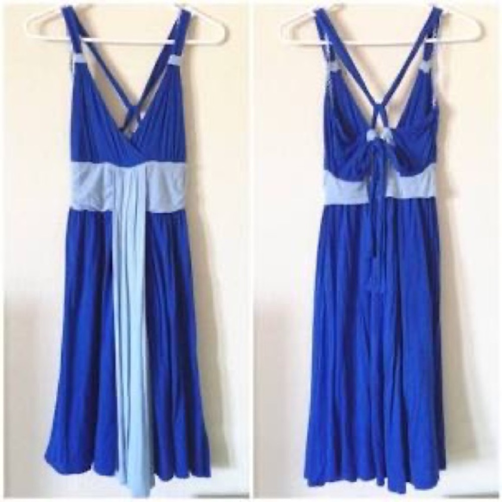 Anthropologie Deletta Blue Jersey Two-Toned Grecian Halter Dress